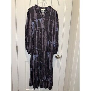 Never Fully Dressed Midi Dress Tiered Long Sleeve Print Boho UK Brand 8 Medium